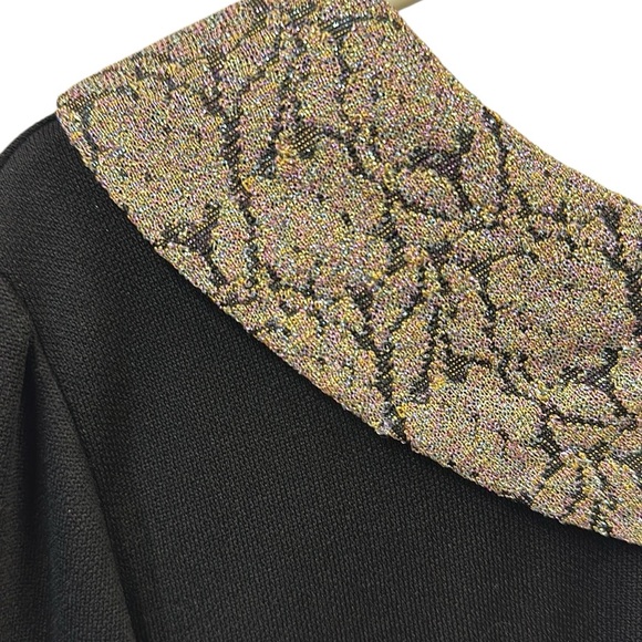 Vintage 50s Leslie Fay Original Zip Back Black Top Tapestry Collar and Cuff L - Picture 7 of 8